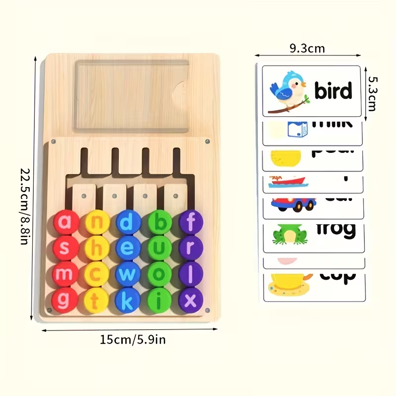 Letter Matching Spelling Board Toy for Kids, Alphabet Learning Game with 12 Double-Sided Cards, 24 Words
