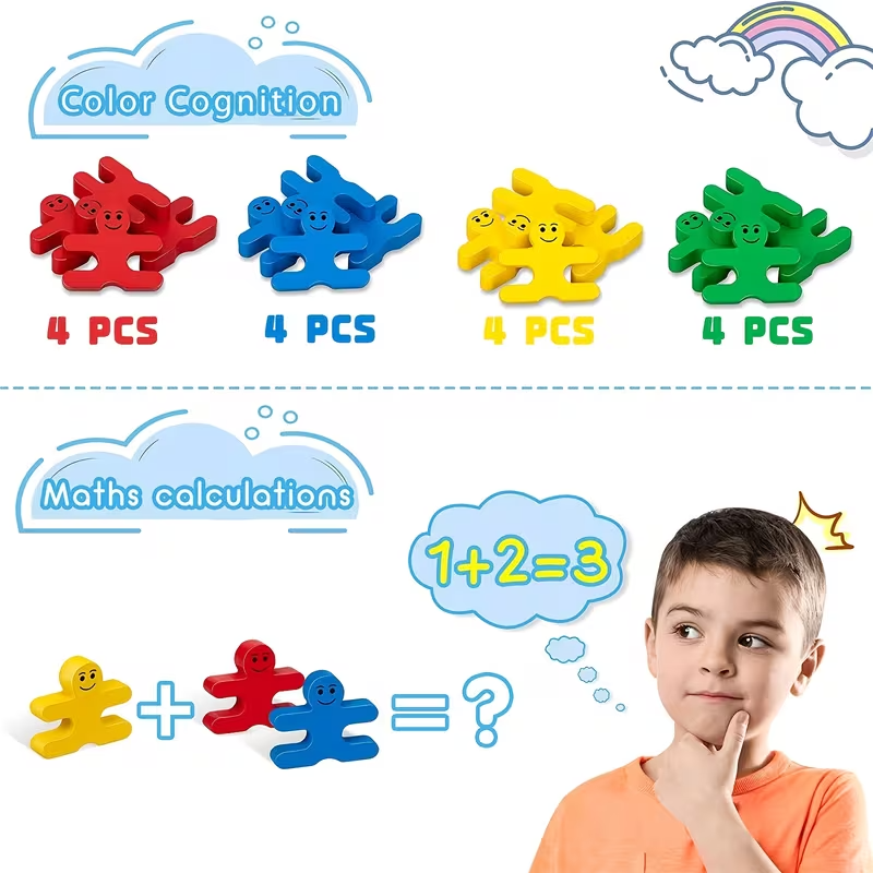 Wooden Stacking Balance Blocks for Kids, Color Recognition & Matching Educational Toy, Cognitive Learning Game