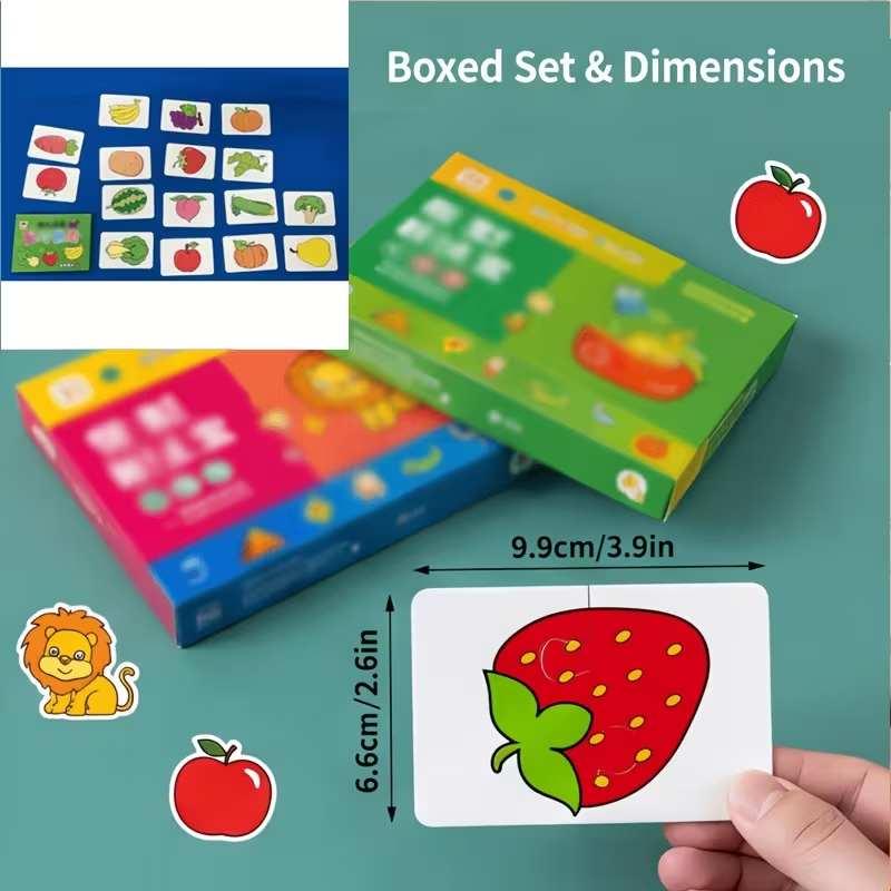 Toddler Memory Matching Game for Ages 2+, 16-Piece Animal & Object Puzzle Cards, Cognitive Learning Educational Toy
