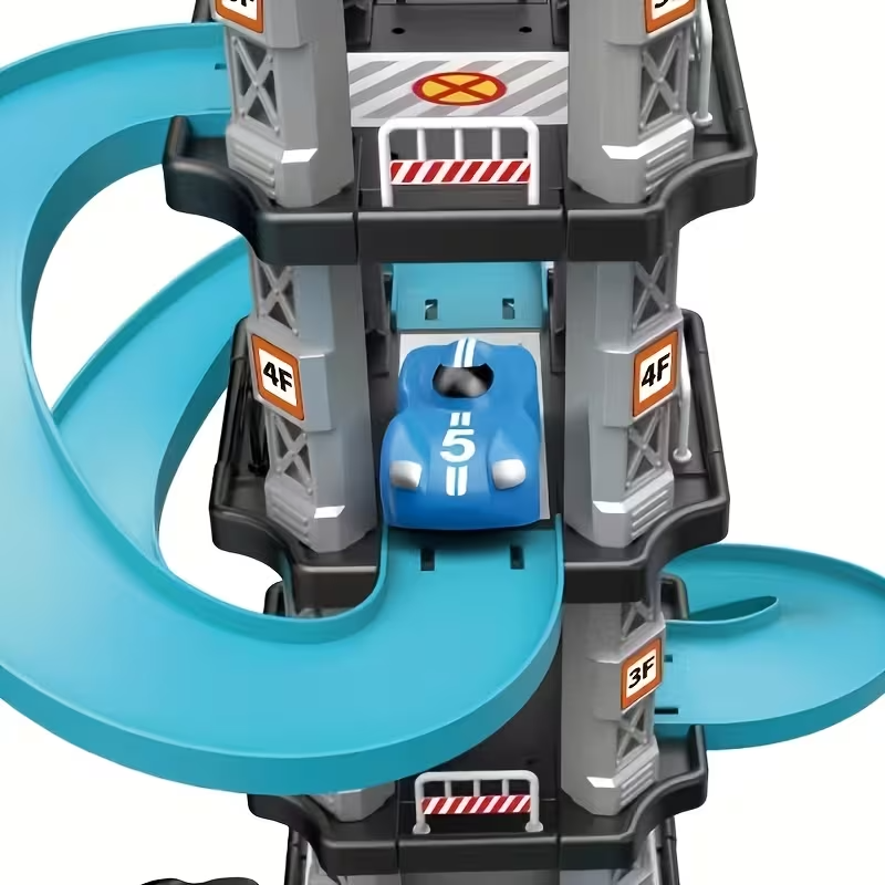 3D Multi-Level Racing Track Toy Set for Kids, 2 Cars with Launcher, Drift Track, Helipad & Gas Station