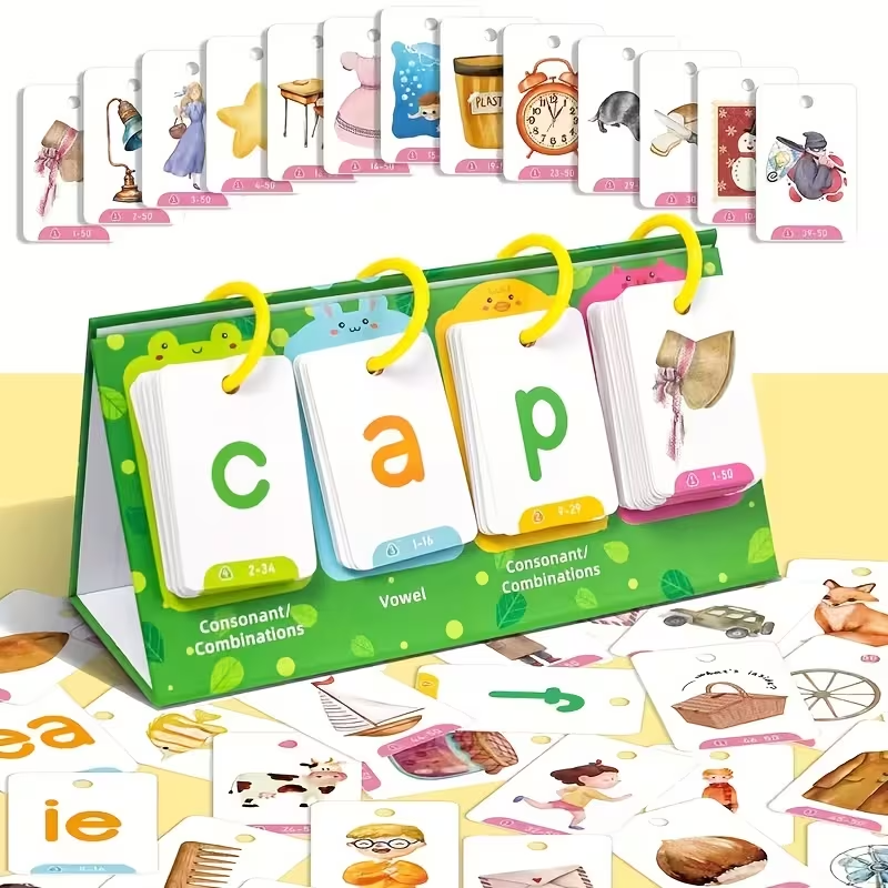 129-Piece Word Spelling Game Card Set for Kids, Spelling Flash Cards, Phonics Learning & Educational Word Game
