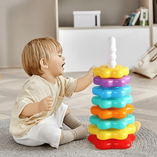 6-Layer Rainbow Spinning Stacking Tower Toy for Kids, Interactive Coordination & Stacking Game, Random Colors