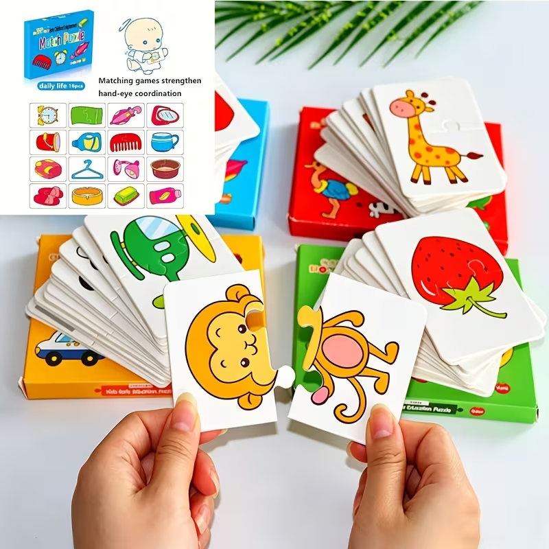 Toddler Memory Matching Game for Ages 2+, 16-Piece Animal & Object Puzzle Cards, Cognitive Learning Educational Toy