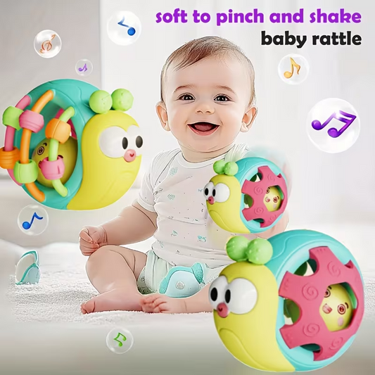 Baby Rattle Toy, Cute Snail & Elephant Handheld Rattle Ball, Infant Sensory Toy for Newborns, Plastic Baby Gift