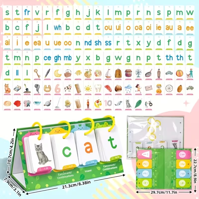 129-Piece Word Spelling Game Card Set for Kids, Spelling Flash Cards, Phonics Learning & Educational Word Game