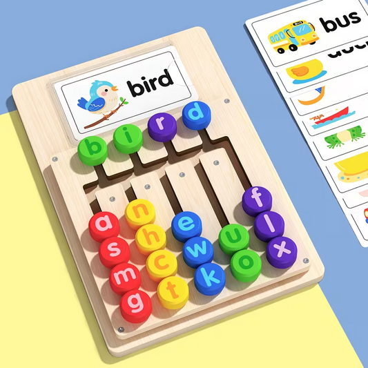 Letter Matching Spelling Board Toy for Kids, Alphabet Learning Game with 12 Double-Sided Cards, 24 Words