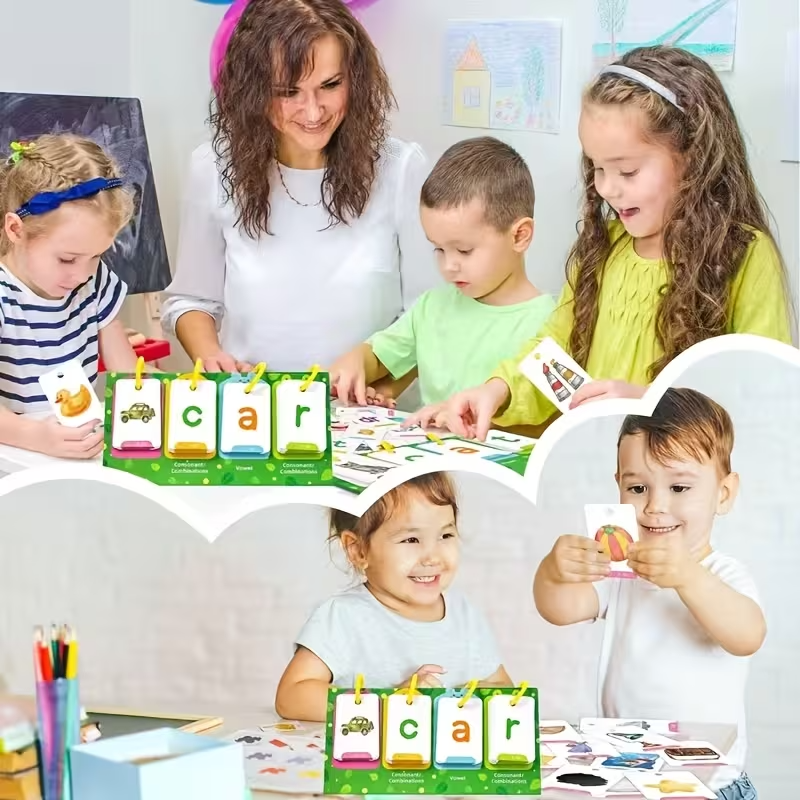129-Piece Word Spelling Game Card Set for Kids, Spelling Flash Cards, Phonics Learning & Educational Word Game