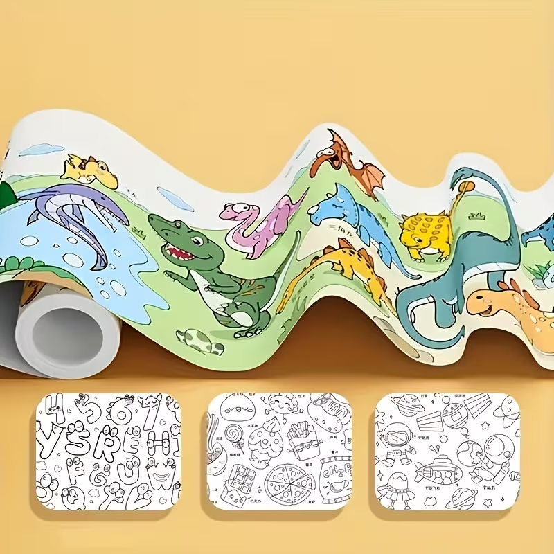 3-Roll Doodle Scroll Drawing Paper Set for Kids Ages 3+, Creative Painting & Coloring Activity, Animal & Fruit Designs