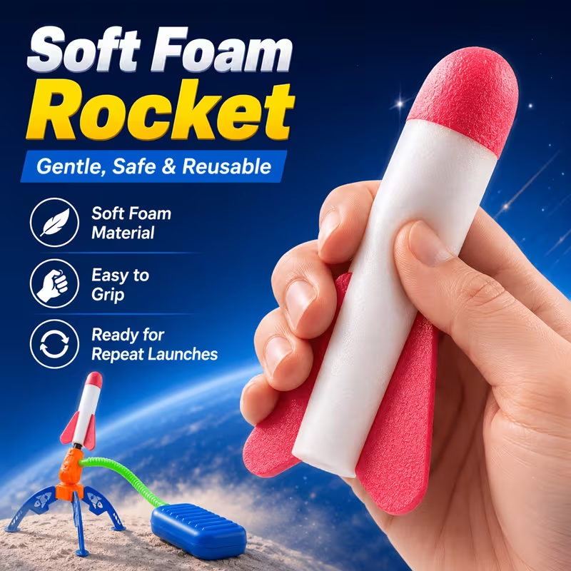 Outdoor Pedal Rocket Launch Toy Set, Manual Stomp Rocket with Colorful Plastic Rocket, 1 Piece, Random Color