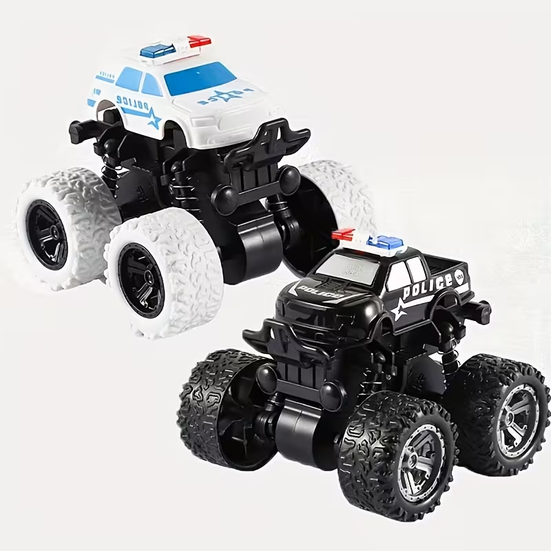 2-Pack Police Car Toys for Boys, 360° Rotating 4-Wheel Drive Inertia Stunt Cars, Friction Powered Off-Road Vehicles
