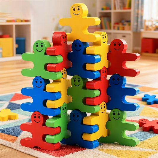 Wooden Stacking Balance Blocks for Kids, Color Recognition & Matching Educational Toy, Cognitive Learning Game
