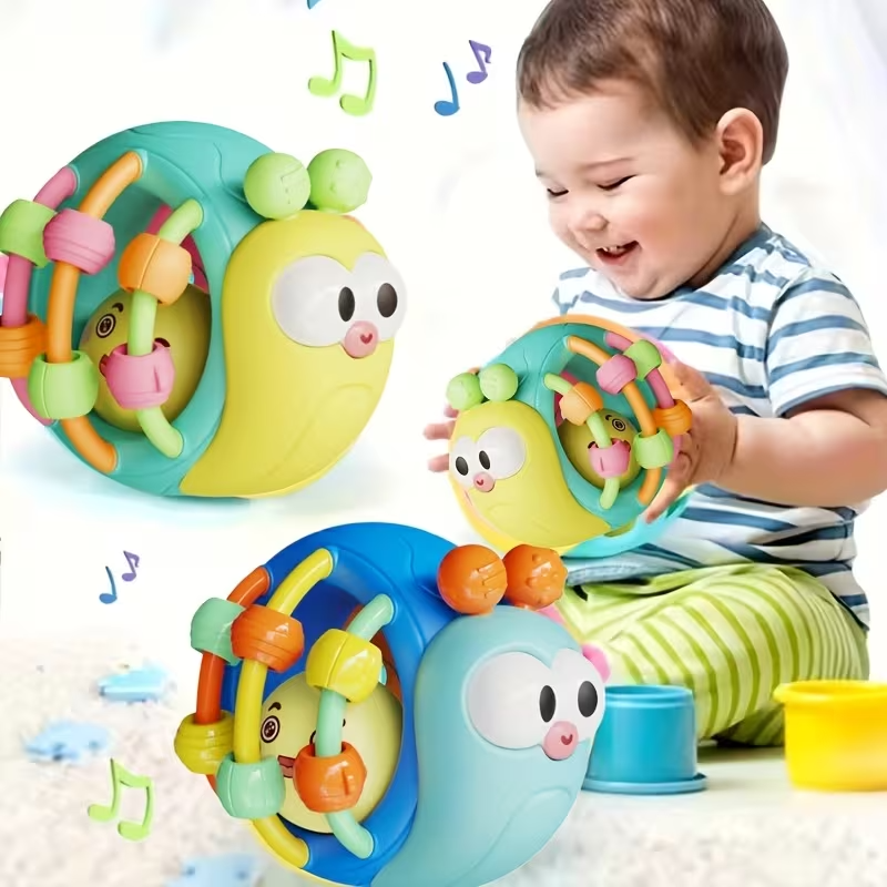 Baby Rattle Toy, Cute Snail & Elephant Handheld Rattle Ball, Infant Sensory Toy for Newborns, Plastic Baby Gift