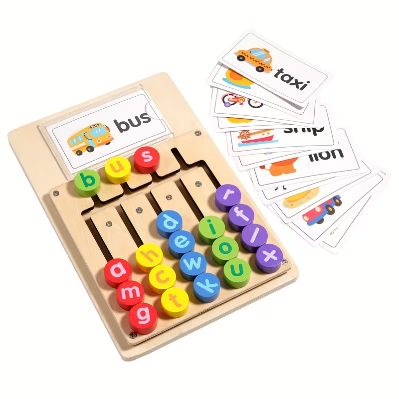 Letter Matching Spelling Board Toy for Kids, Alphabet Learning Game with 12 Double-Sided Cards, 24 Words
