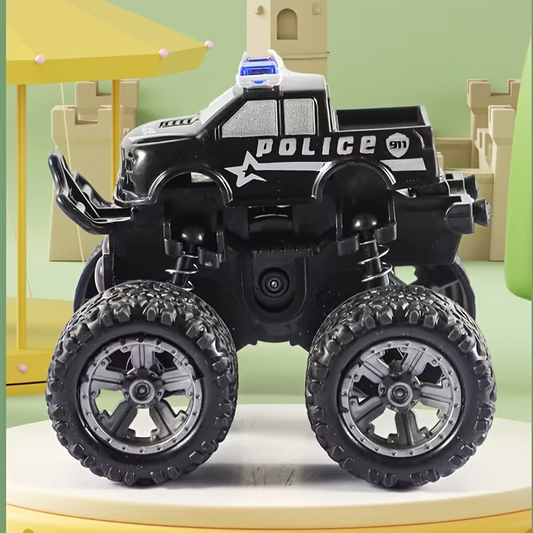 2-Pack Police Car Toys for Boys, 360° Rotating 4-Wheel Drive Inertia Stunt Cars, Friction Powered Off-Road Vehicles
