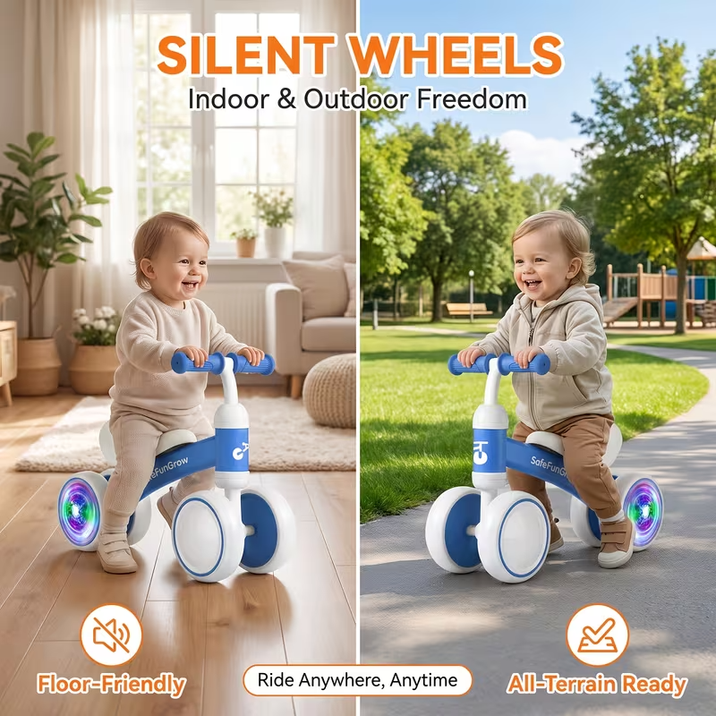 Toddler Balance Bike for 10-36 Months, 4-Wheel Baby Ride-On Toy, Battery-Free First Training Bike